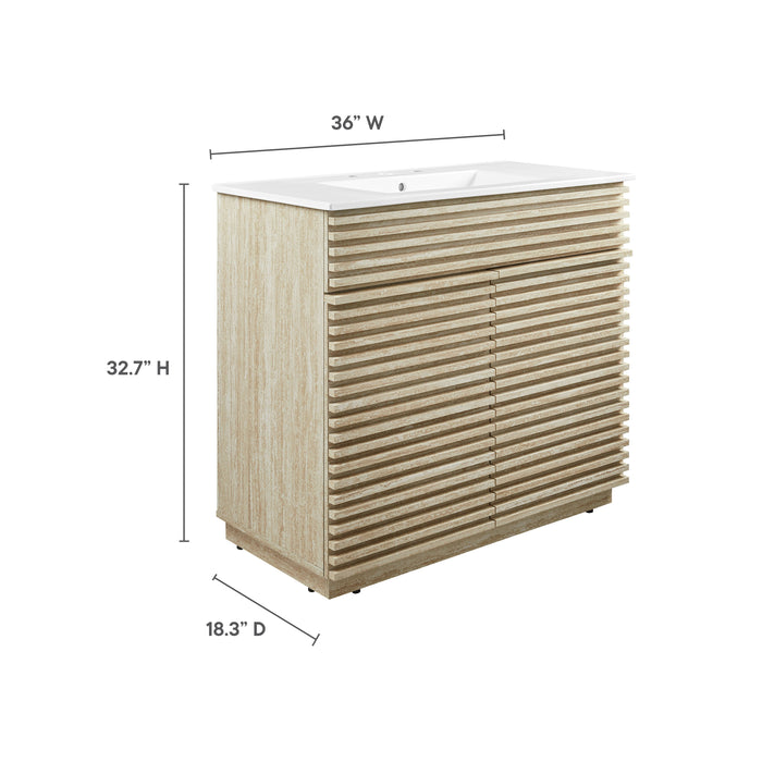 36-Inch Regal Bathroom Vanity with Sink – Faux Travertine, Minimalist Floating Cabinet