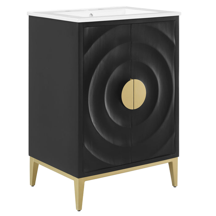 24-Inch Senaca Freestanding Bathroom Vanity by Modway – Modern Wood Cabinet with Sink and Storage Shelf