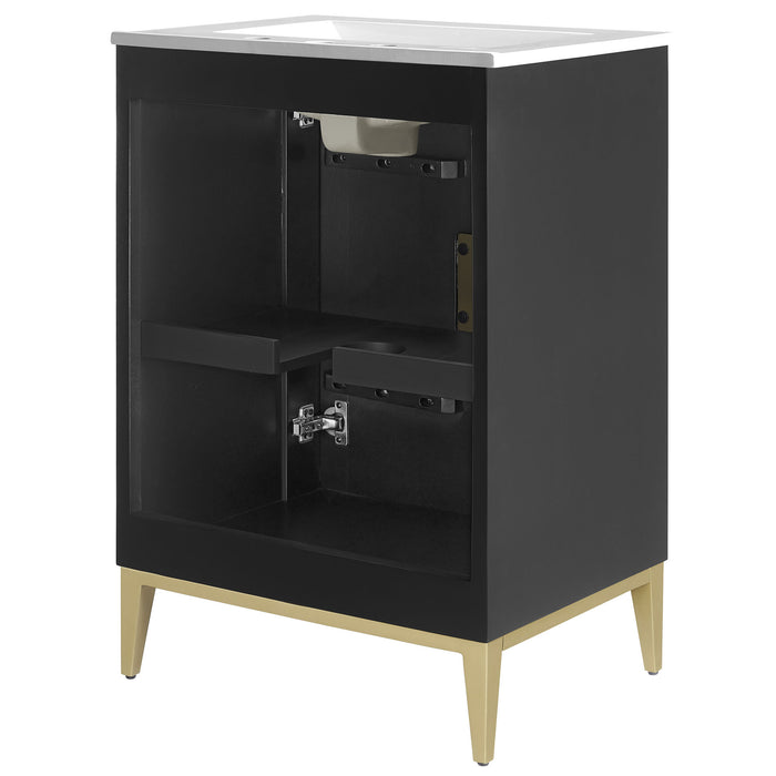 24-Inch Senaca Freestanding Bathroom Vanity by Modway – Modern Wood Cabinet with Sink and Storage Shelf