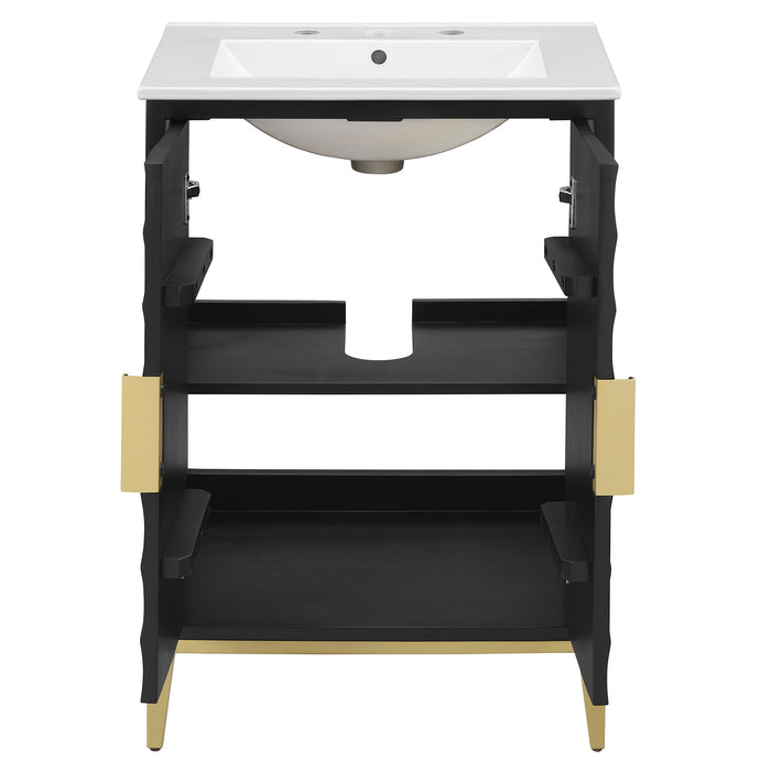 24-Inch Senaca Freestanding Bathroom Vanity by Modway – Modern Wood Cabinet with Sink and Storage Shelf