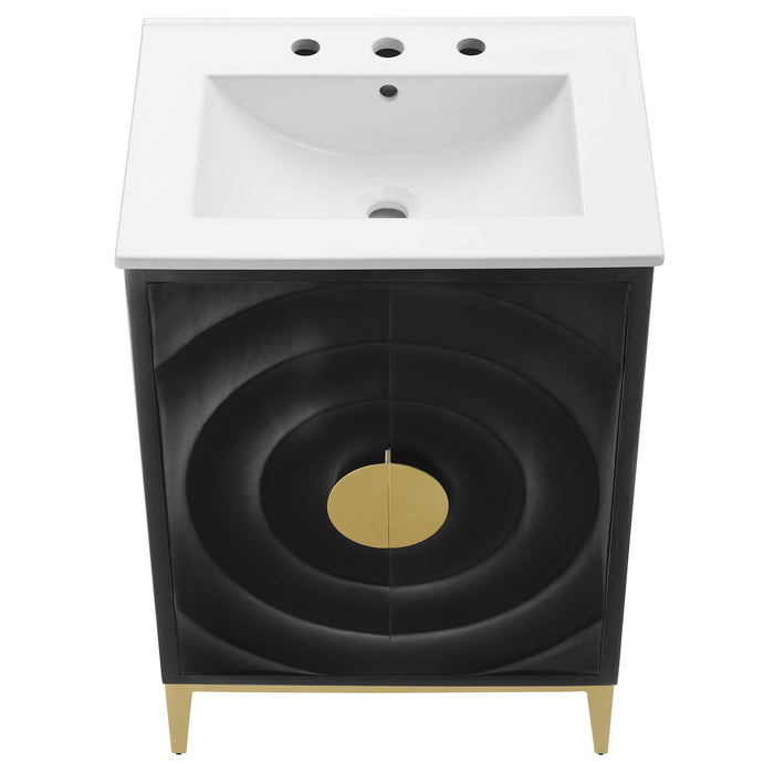 24-Inch Senaca Freestanding Bathroom Vanity by Modway – Modern Wood Cabinet with Sink and Storage Shelf