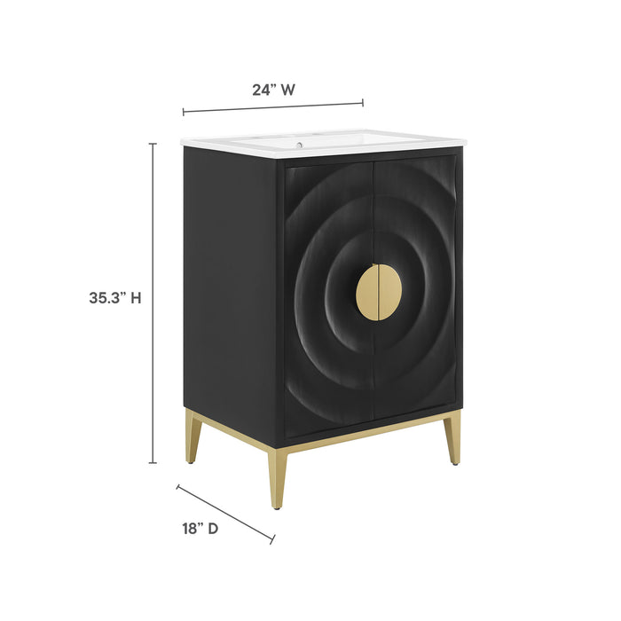 24-Inch Senaca Freestanding Bathroom Vanity by Modway – Modern Wood Cabinet with Sink and Storage Shelf