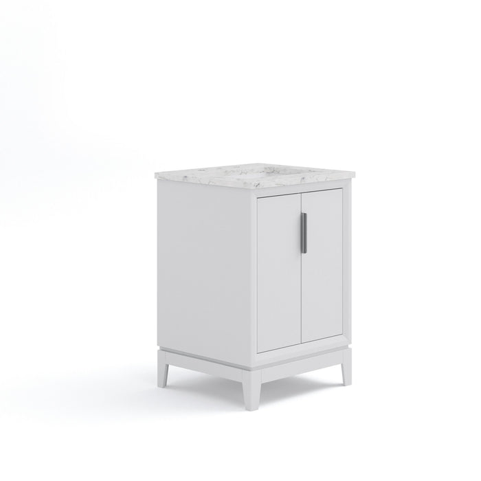 Siennat 24-Inch Carrara White Marble Vanity in Pure White with Brushed Silver Hardware