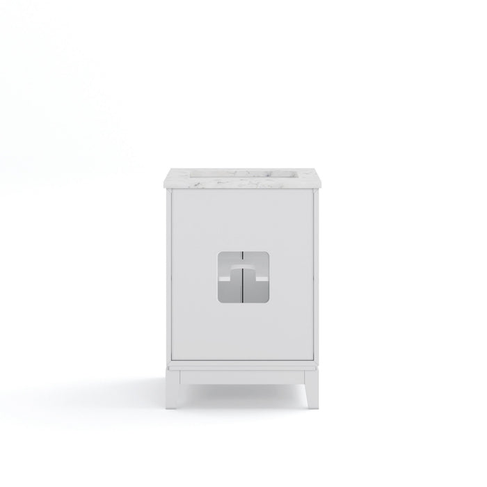 Siennat 24-Inch Carrara White Marble Vanity in Pure White with Brushed Silver Hardware
