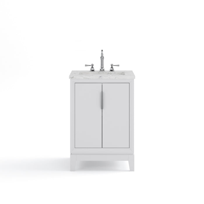 24-Inch Solace Single Sink Marble Vanity - Pure White Hardwood Frame with Chrome Hardware & Hook Faucet