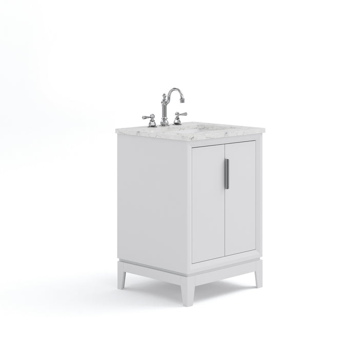 24-Inch Solace Single Sink Marble Vanity - Pure White Hardwood Frame with Chrome Hardware & Hook Faucet