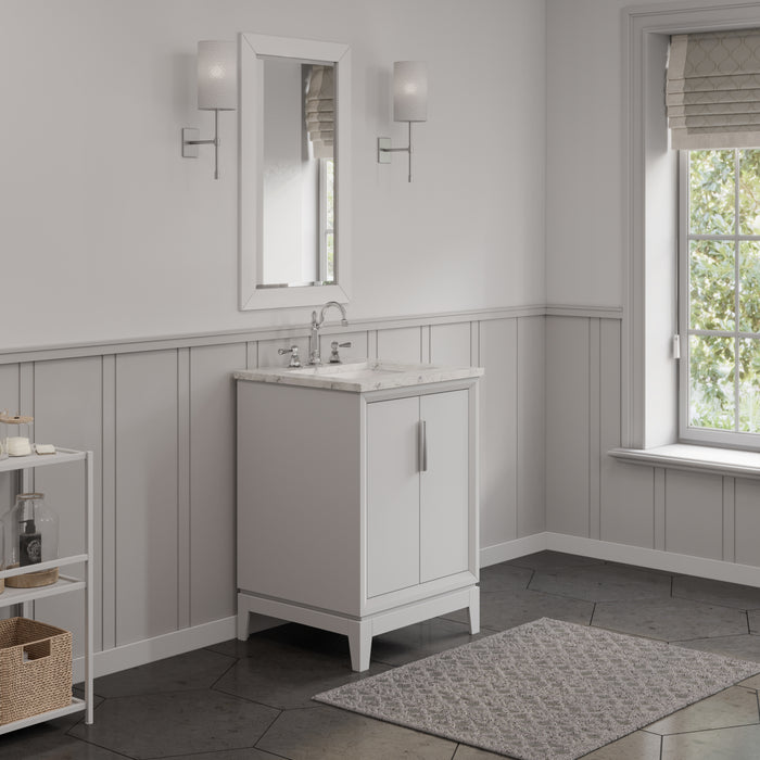 Siennat 24-Inch Carrara White Marble Vanity in Pure White with Brushed Silver Hardware