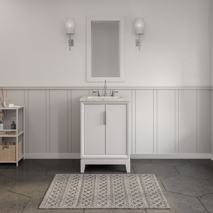 Siennat 24-Inch Carrara White Marble Vanity in Pure White with Brushed Silver Hardware