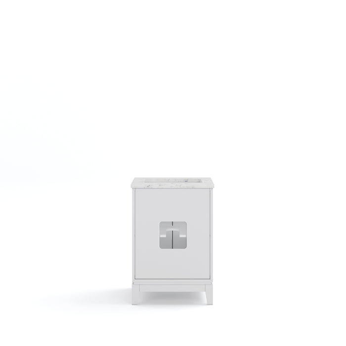 24 Inch Solaris Freestanding Bathroom Vanity - Carrara White Marble Top with Ceramic Sink and Mirror