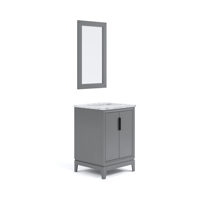 24-Inch Hardwood Svelte Vanity Carrara Marble Top Single Undermount Sink - Cashmere Grey with Mirror