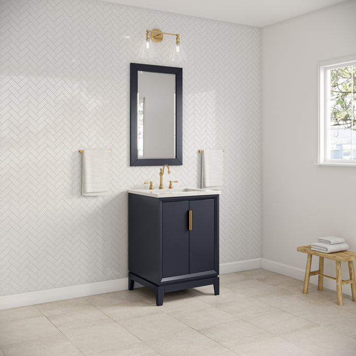 24" Carrara White Marble Sable Bathroom Vanity - Monarch Blue with Satin Gold Hardware