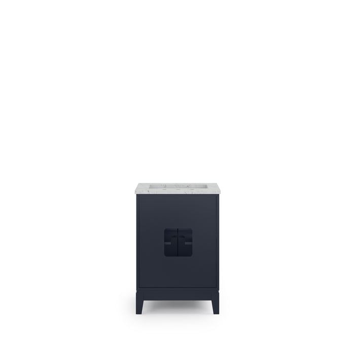 24-Inch Santal Monarch Blue Bathroom Vanity - Single Sink Carrara White Marble Countertop with Rectangular Mirror