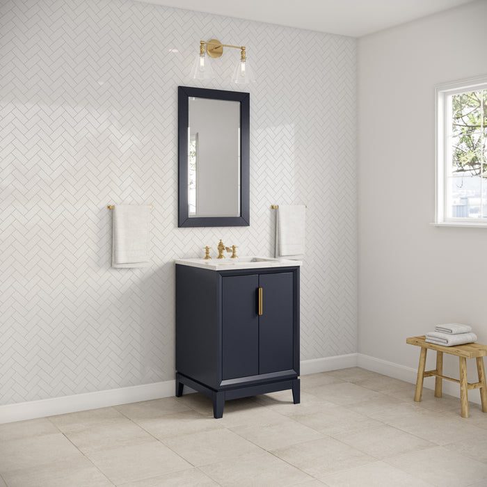 24-Inch Sapphir Single Sink Marble Vanity - Monarch Blue Hardwood Cabinet with Satin Gold Waterfall Faucet