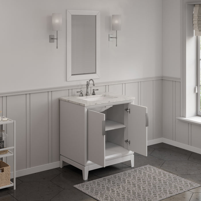 30 Inch Carrara White Marble Bathroom Vanity Vetta Pure White Single Sink with Chrome Faucet & Mirror