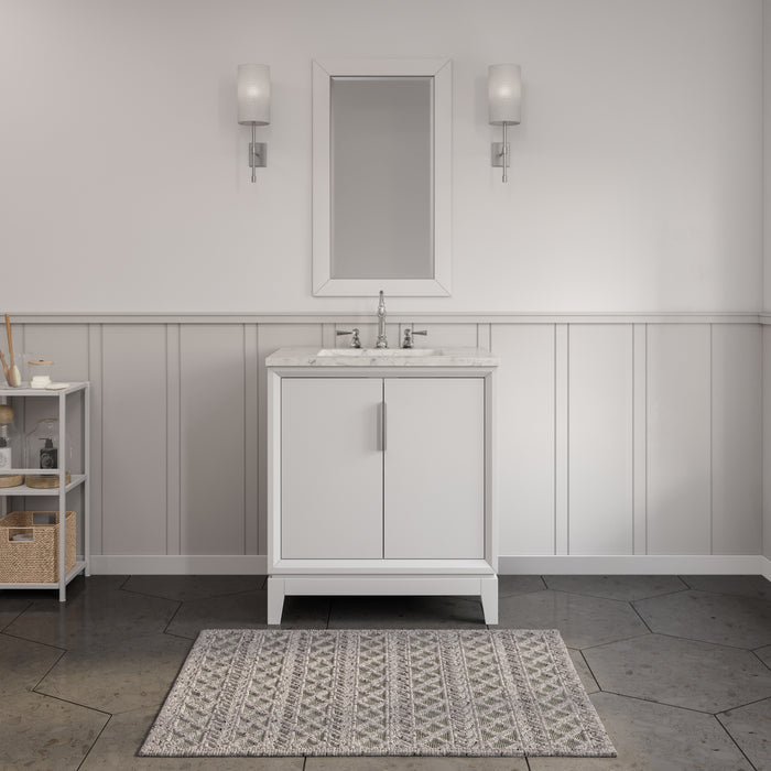 30 Inch Carrara White Marble Bathroom Vanity Vetta Pure White Single Sink with Chrome Faucet & Mirror