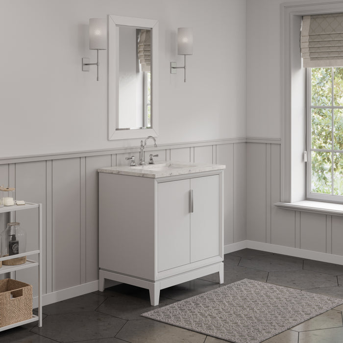 30 Inch Carrara White Marble Bathroom Vanity Vetta Pure White Single Sink with Chrome Faucet & Mirror