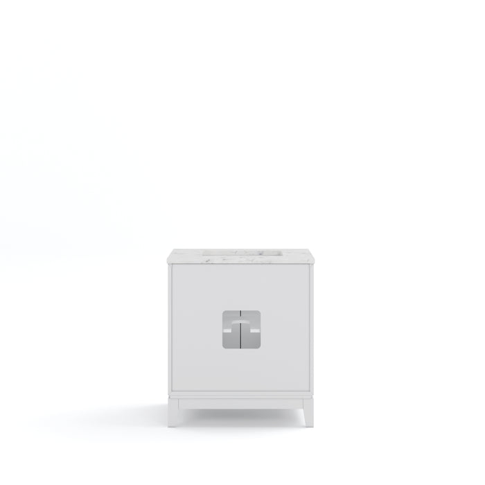 30 Inch Carrara White Marble Bathroom Vanity Vetta Pure White Single Sink with Chrome Faucet & Mirror
