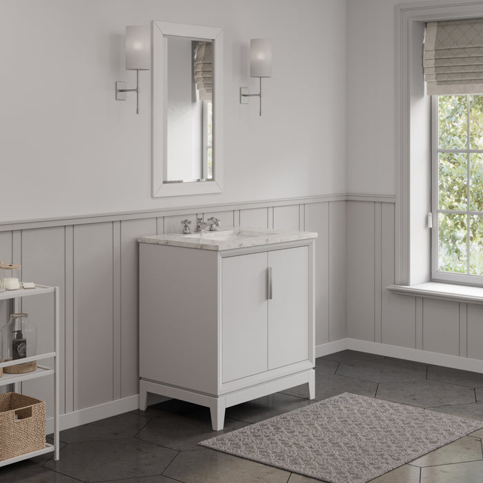30" Verve Pure White Marble Bathroom Vanity Set with Brushed Chrome Faucet & Rectangular Mirror