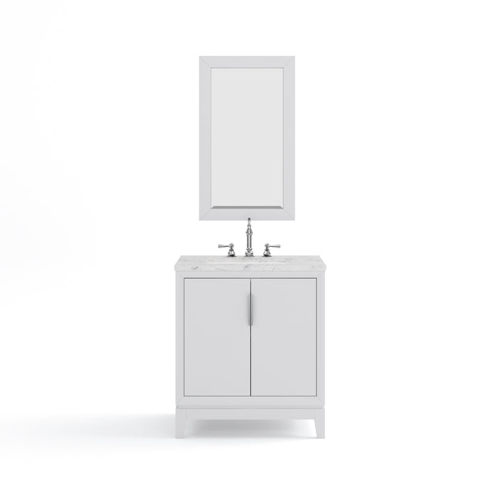 30 Inch Carrara White Marble Bathroom Vanity Vetta Pure White Single Sink with Chrome Faucet & Mirror