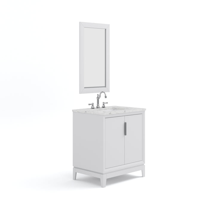 30 Inch Carrara White Marble Bathroom Vanity Vetta Pure White Single Sink with Chrome Faucet & Mirror