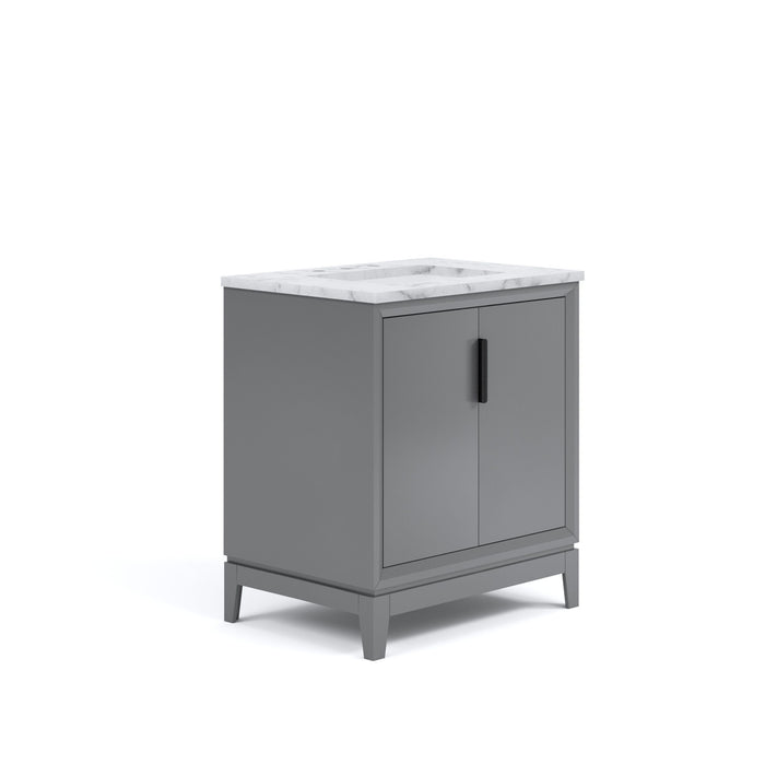 30" Cashmere Grey Tactile Bath Vanity Single Sink Undermount Carrara Marble Top Bronze Hardware