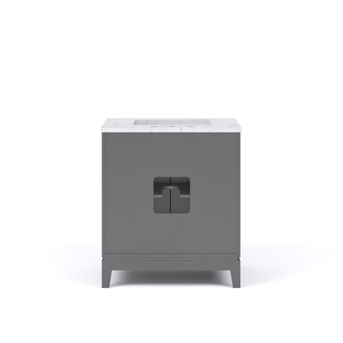 30" Cashmere Grey Tactile Bath Vanity Single Sink Undermount Carrara Marble Top Bronze Hardware