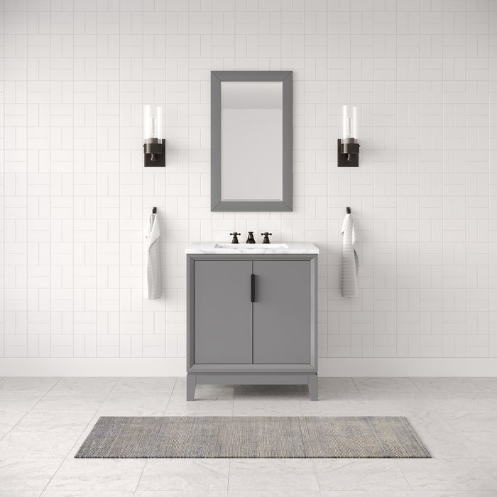 30" Thalian Freestanding Vanity in Cashmere Grey - Carrara White Marble Top with Faucet & Mirror