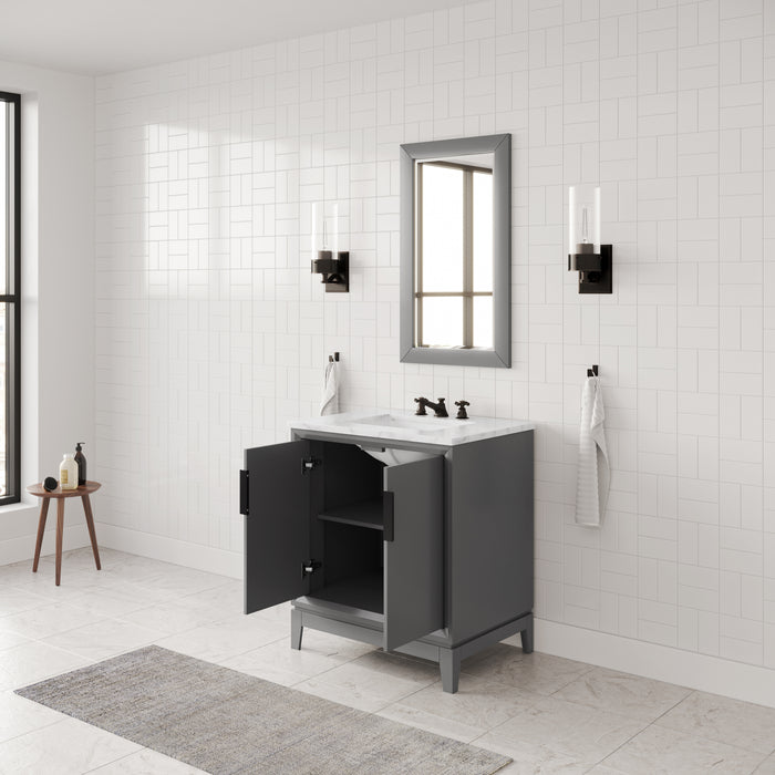 30" Cashmere Grey Tactile Bath Vanity Single Sink Undermount Carrara Marble Top Bronze Hardware