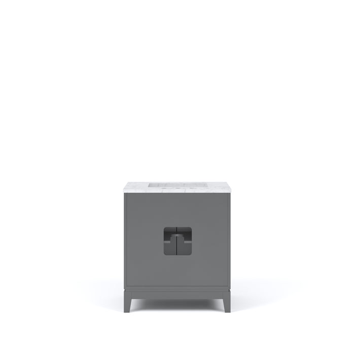 30" Thalian Freestanding Vanity in Cashmere Grey - Carrara White Marble Top with Faucet & Mirror