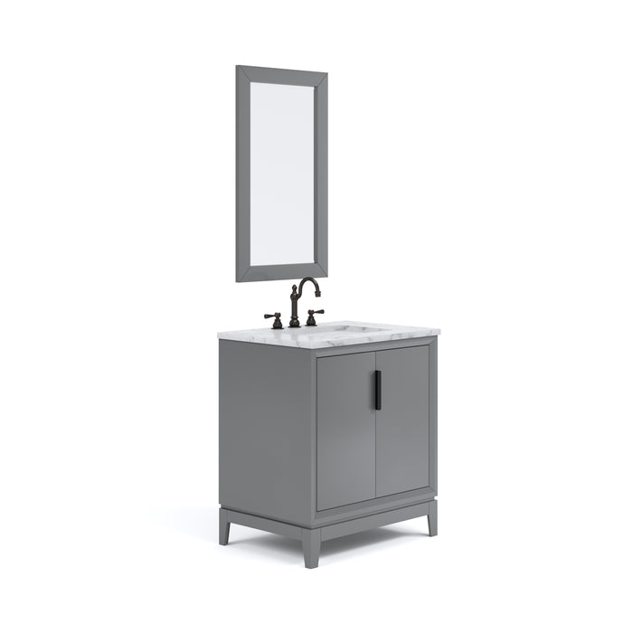 30" Thistle Cashmere Grey Bathroom Vanity Set Carrara Marble Top Oil Rubbed Bronze Faucet & Rectangular Mirror