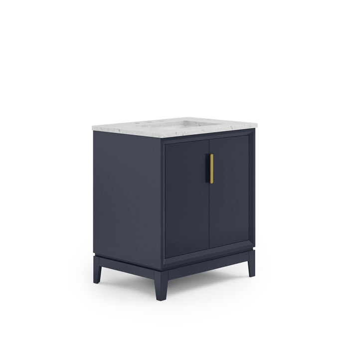 30" Monarch Blue Tivoli Single Sink Bathroom Vanity with Carrara White Marble Countertop & Satin Gold Hardware