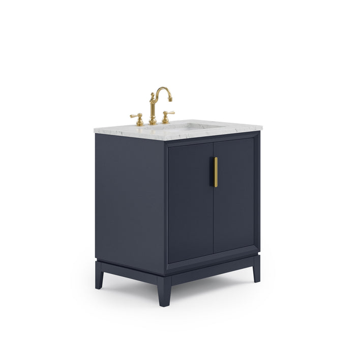 30-Inch Freestanding Tranquil Vanity - Monarch Blue with Carrara Marble & Gold Hardware