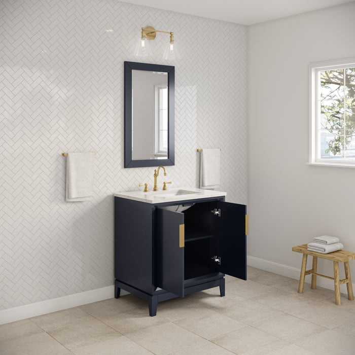 30 Inch Trellis Single Sink Marble Countertop Vanity - Monarch Blue Hardwood Cabinet with Satin Gold Hardware & Mirror