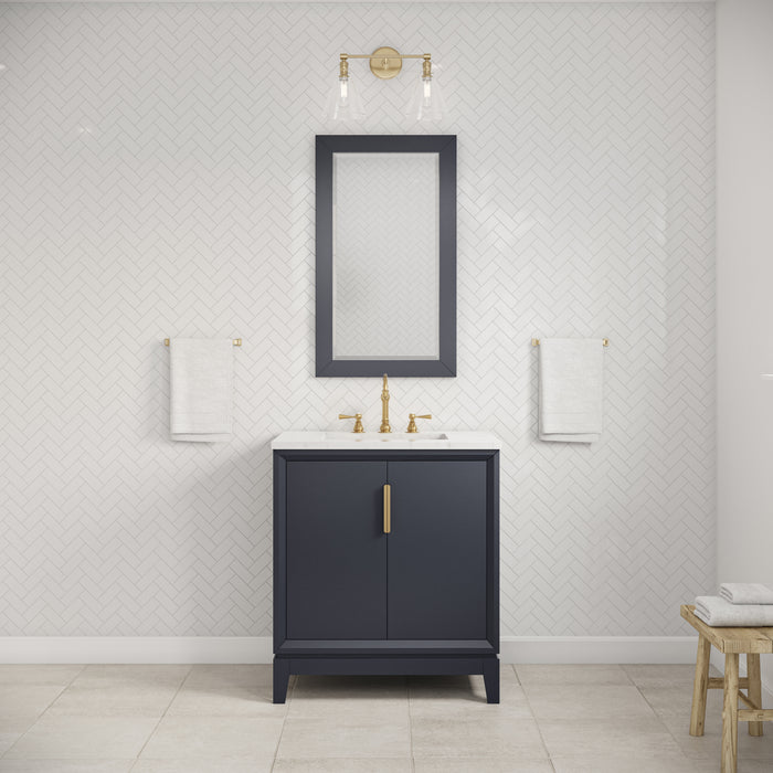 30 Inch Trellis Single Sink Marble Countertop Vanity - Monarch Blue Hardwood Cabinet with Satin Gold Hardware & Mirror