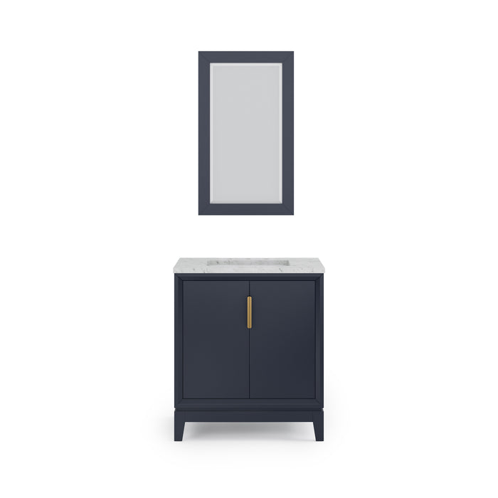 30 Inch Trellis Single Sink Marble Countertop Vanity - Monarch Blue Hardwood Cabinet with Satin Gold Hardware & Mirror