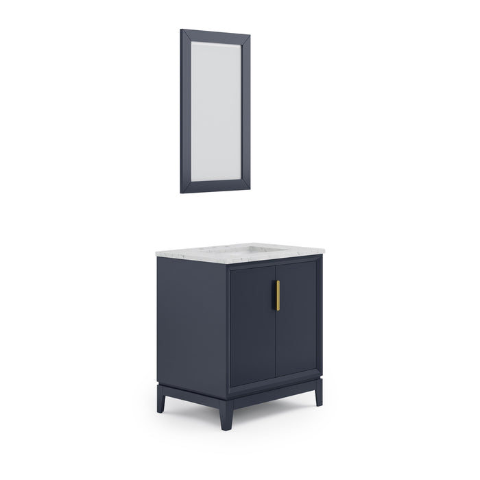 30 Inch Trellis Single Sink Marble Countertop Vanity - Monarch Blue Hardwood Cabinet with Satin Gold Hardware & Mirror