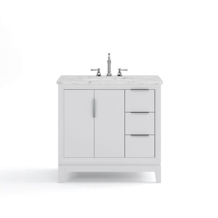 36 Inch Aerie Pure White Marble Top Bathroom Vanity - Single Sink with Brushed Silver Hardware