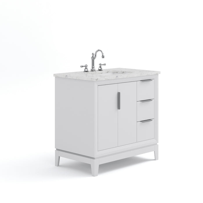 36 Inch Aerie Pure White Marble Top Bathroom Vanity - Single Sink with Brushed Silver Hardware
