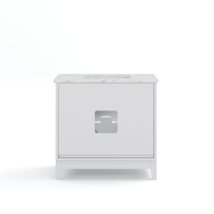 36 Inch Aerie Pure White Marble Top Bathroom Vanity - Single Sink with Brushed Silver Hardware