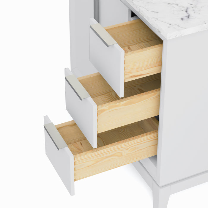36 Inch Aerie Pure White Marble Top Bathroom Vanity - Single Sink with Brushed Silver Hardware