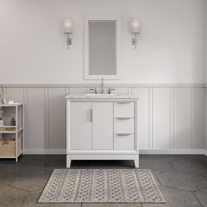 36 Inch Aerie Pure White Marble Top Bathroom Vanity - Single Sink with Brushed Silver Hardware