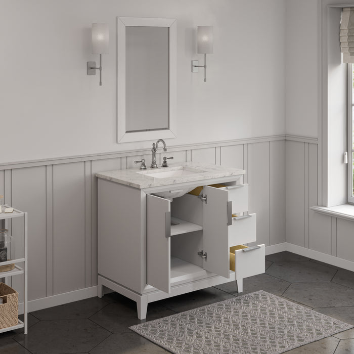 36 Inch Aerie Pure White Marble Top Bathroom Vanity - Single Sink with Brushed Silver Hardware