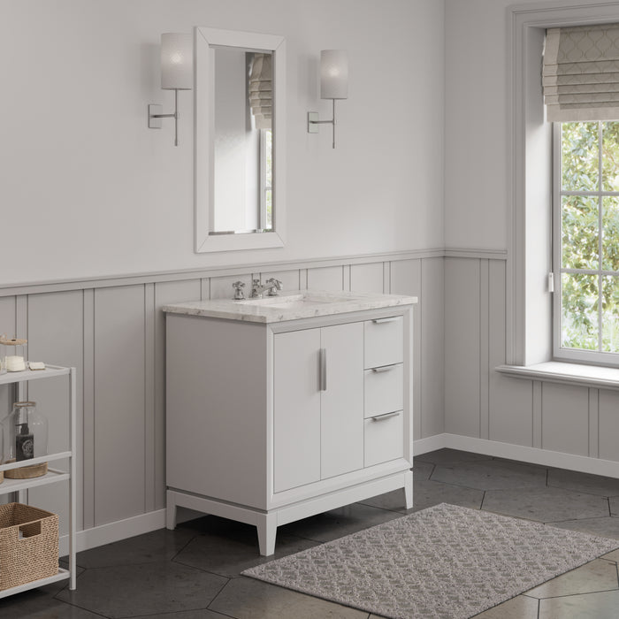 36" Affinity White Bathroom Vanity Set - Carrara Marble Counter, Undermount Sink & Rectangular Mirror