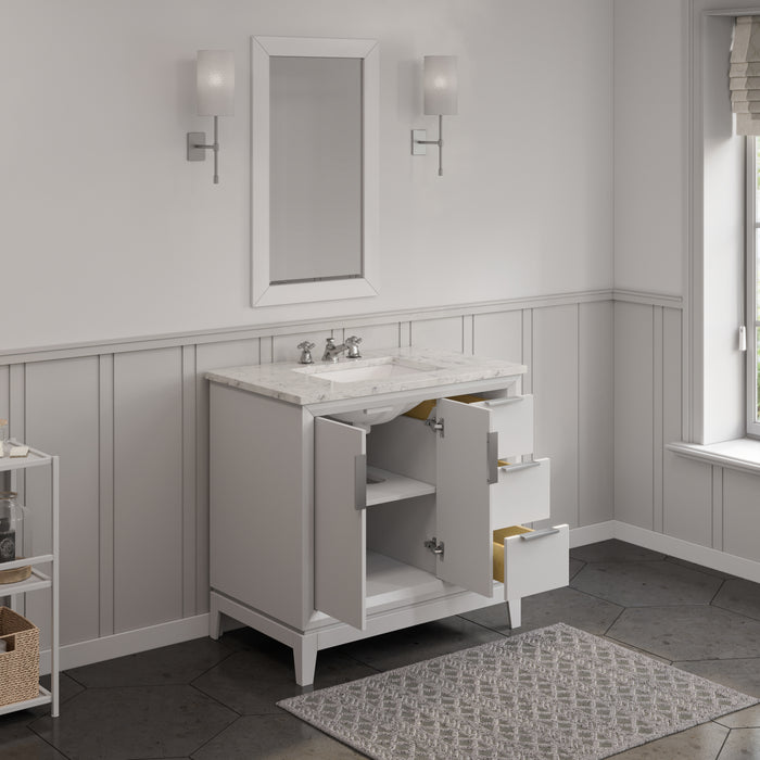 36" Affinity White Bathroom Vanity Set - Carrara Marble Counter, Undermount Sink & Rectangular Mirror
