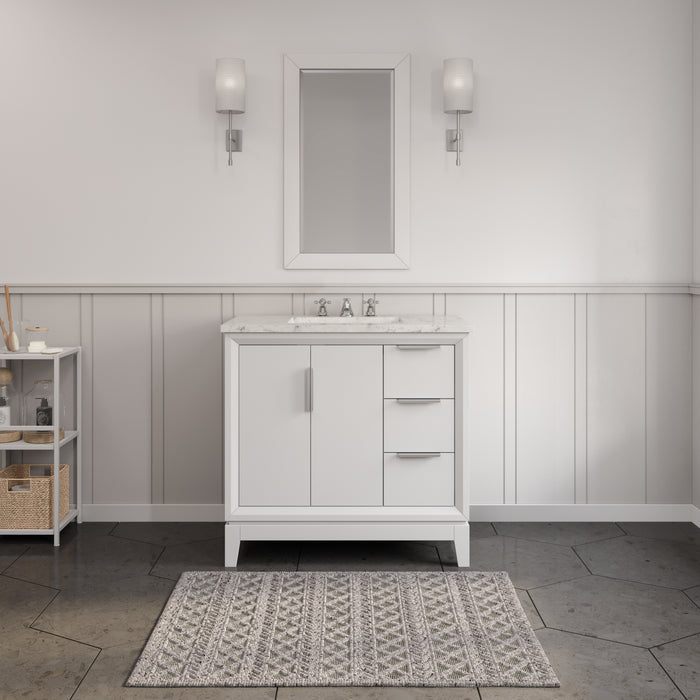 36" Affinity White Bathroom Vanity Set - Carrara Marble Counter, Undermount Sink & Rectangular Mirror