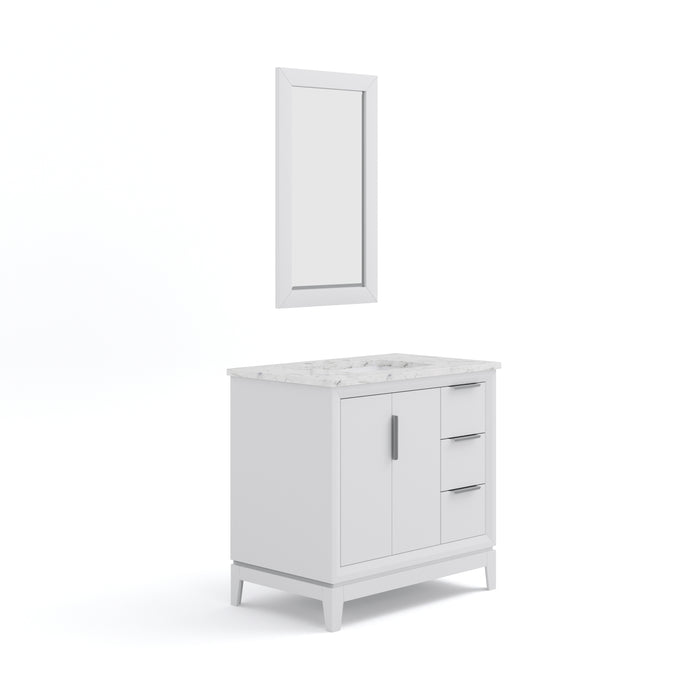 36 Inch Carrara White Marble Adorn Single Sink Bathroom Vanity in Pure White with Chrome Faucets & Mirror
