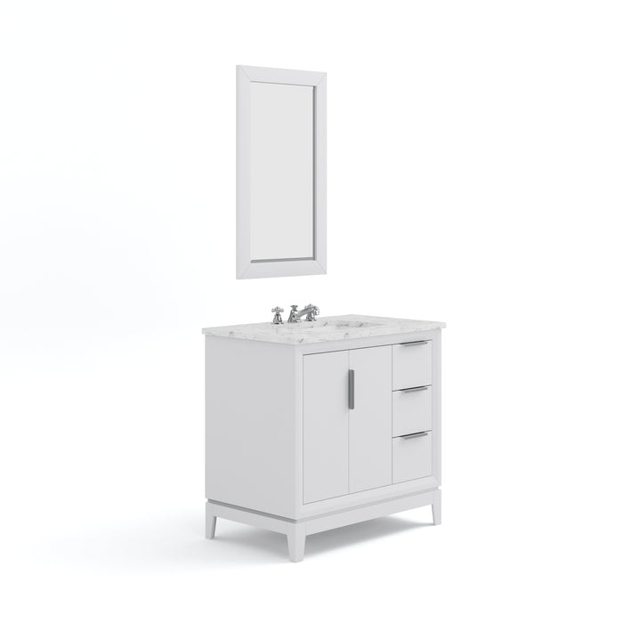 36" Affinity White Bathroom Vanity Set - Carrara Marble Counter, Undermount Sink & Rectangular Mirror