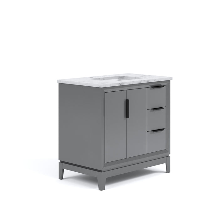 36" Cashmere Grey Vesper Bathroom Vanity with Carrara White Marble Countertop & Bronze Hardware