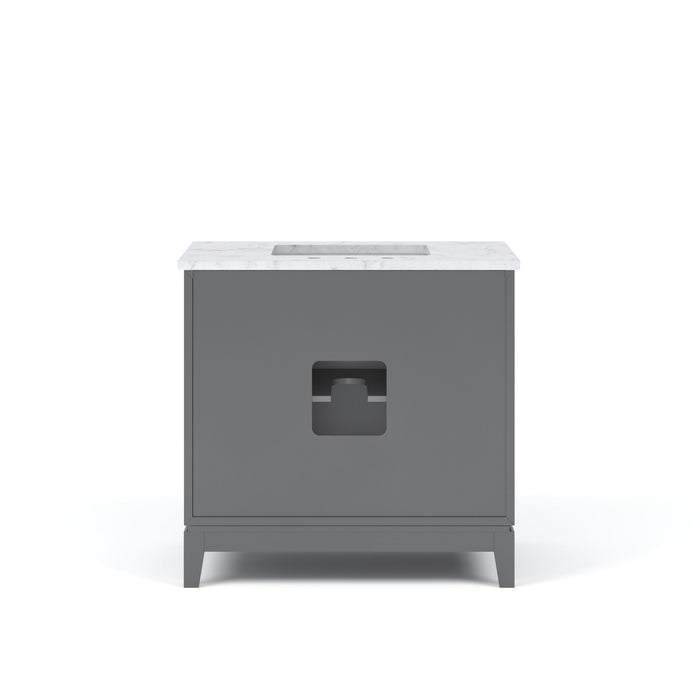 36" Cashmere Grey Vesper Bathroom Vanity with Carrara White Marble Countertop & Bronze Hardware