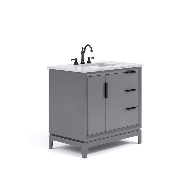 36-Inch Vignette Cashmere Grey Bathroom Vanity - Carrara White Marble Countertop with Oil Rubbed Bronze Faucet